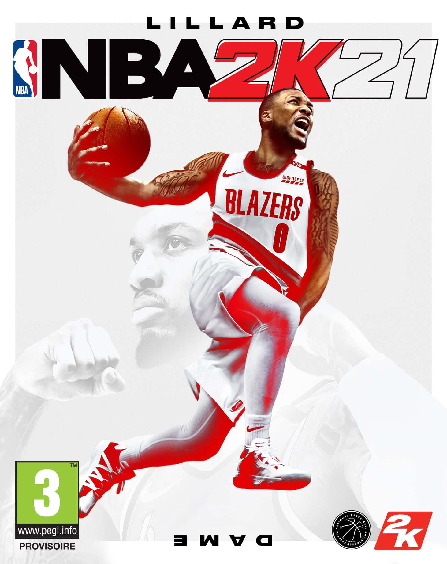 Damian Lillard 身穿波特蘭拓荒者球衣，在 NBA 2K21 電子遊戲封面上灌籃。 — NBA 壁紙