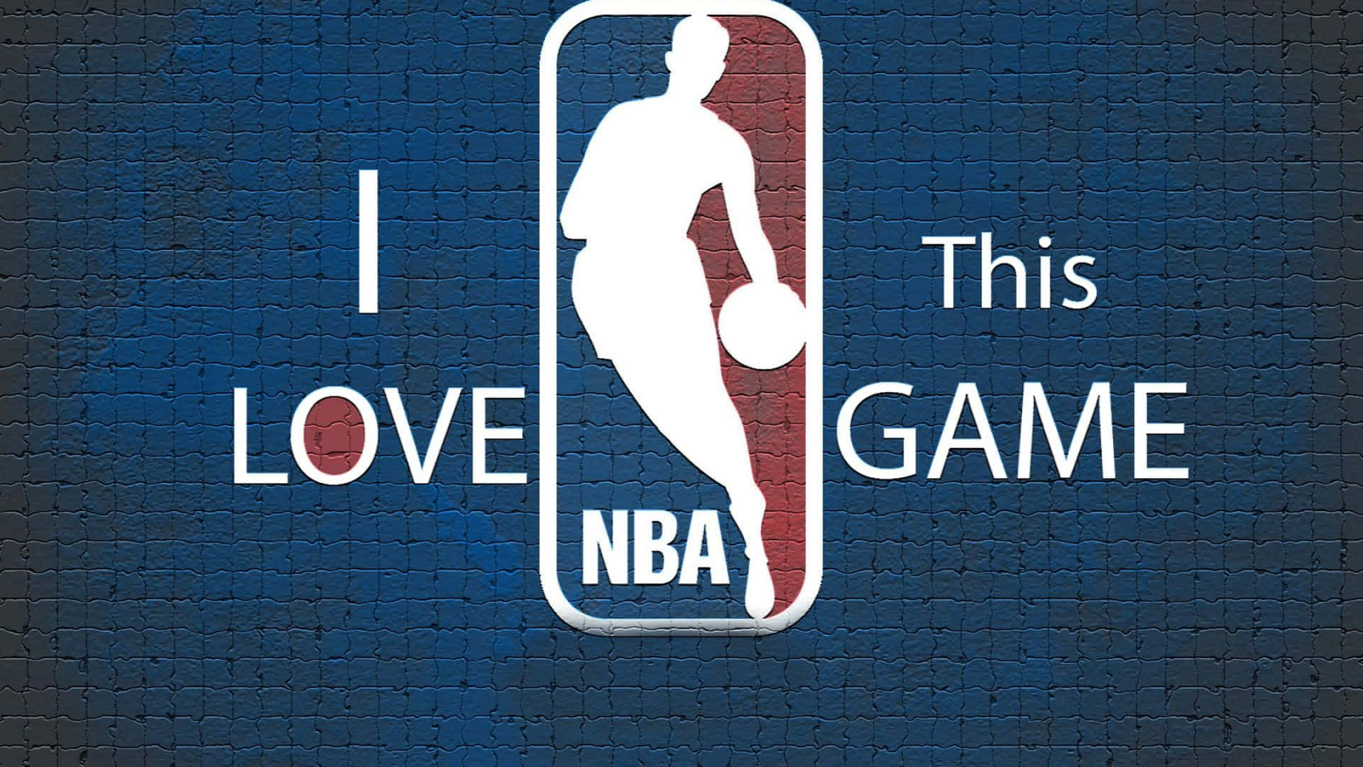 NBA標誌，籃球運動員剪影及文字I LOVE THIS GAME在磚牆上。 — NBA標誌 壁紙