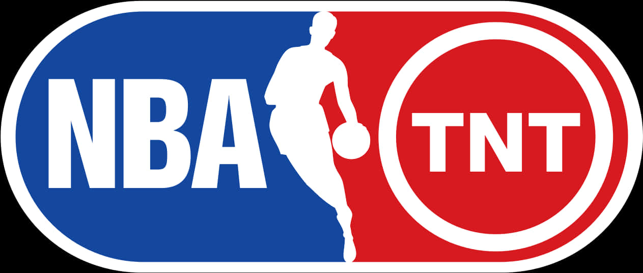 NBA標誌 桌布 壁紙 — NBA TNT 標誌，以白色剪影呈現籃球運動員在藍色和紅色背景上運球的姿態。