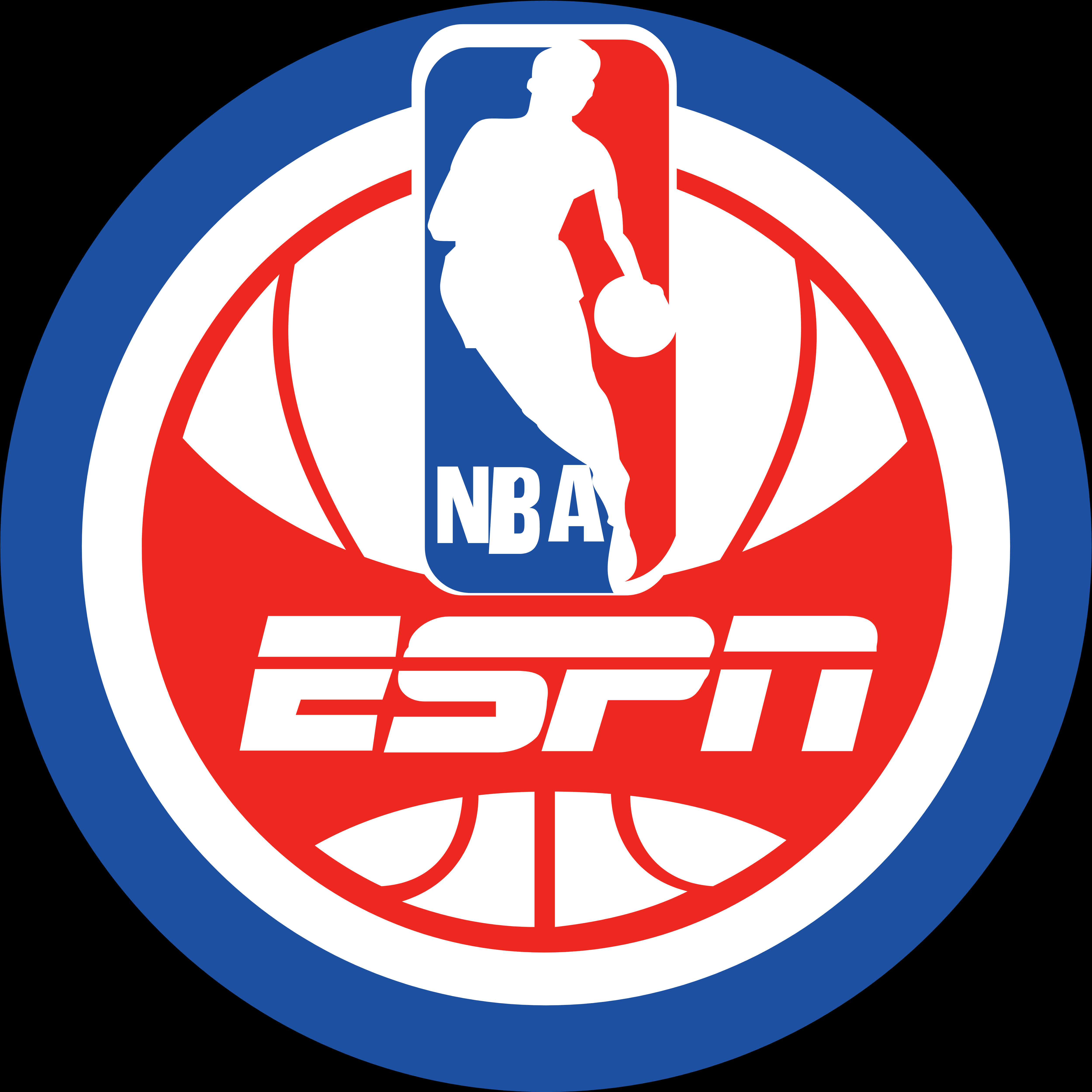 NBA標誌 桌布 壁紙 — NBA 和 ESPN 標誌結合在一個大膽的圓形設計中，採用紅、藍、白三色。