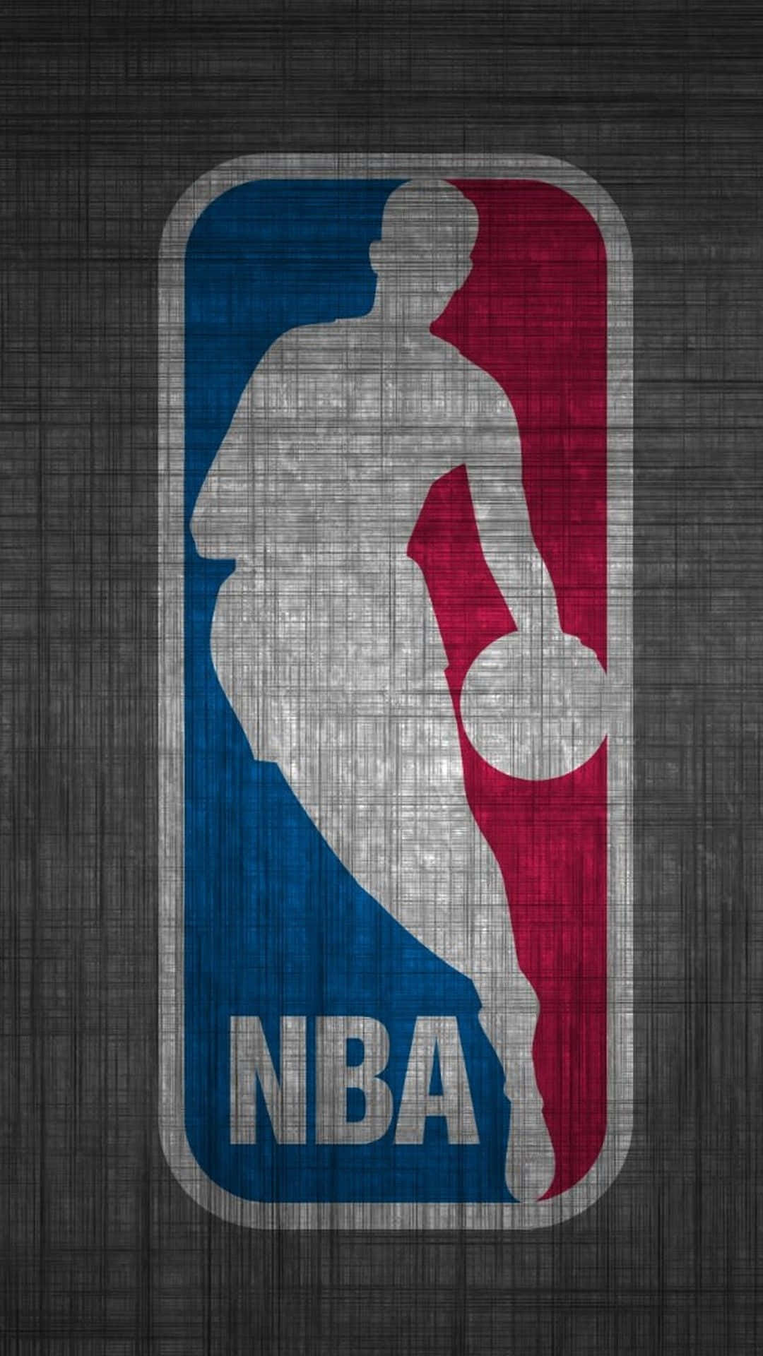 桌布 壁紙 — NBA標誌，帶有籃球運動員剪影，背景為紋理深灰色。