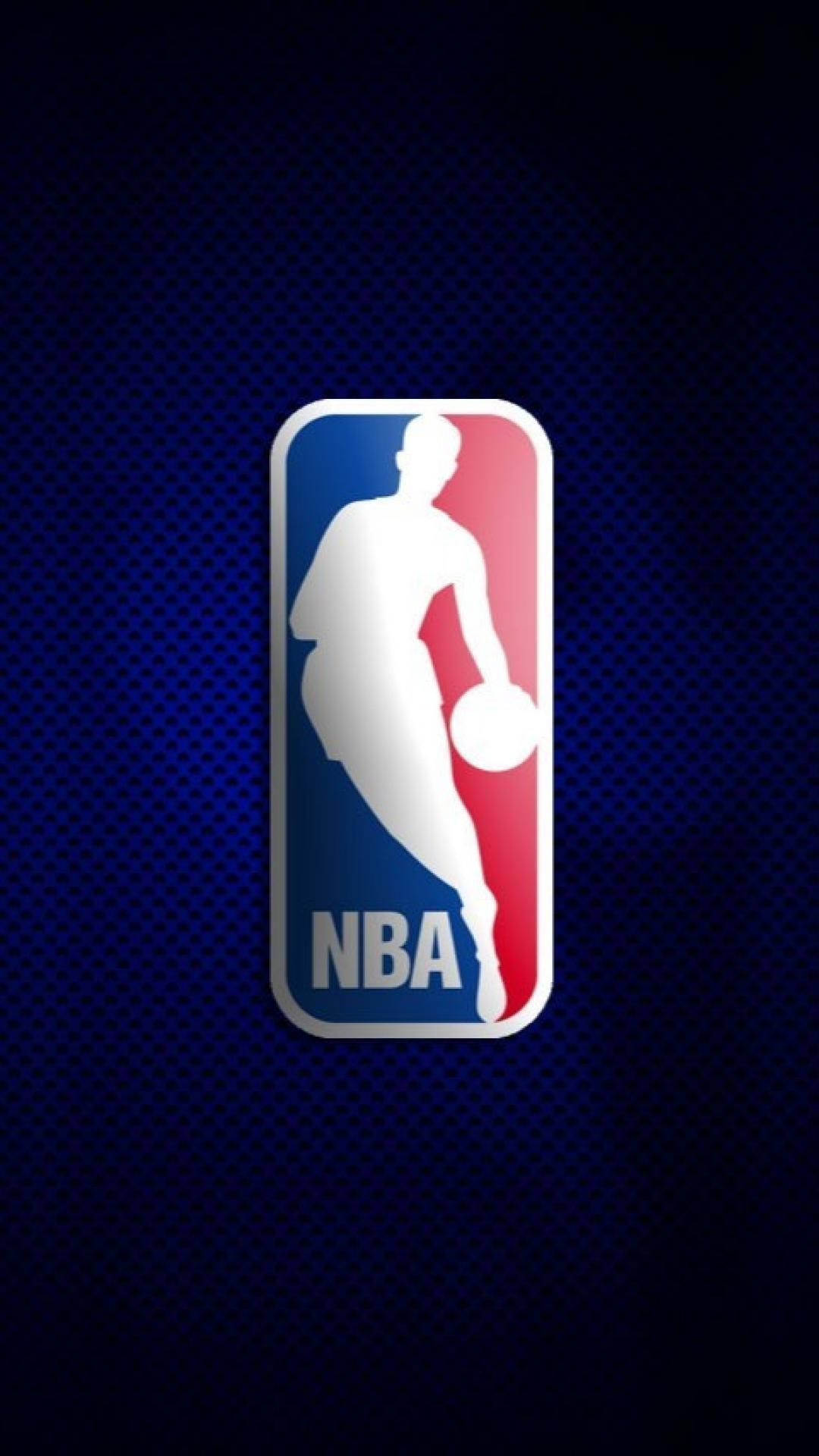 籃球 iPhone 壁紙 桌布 壁紙 — NBA標誌，白色剪影籃球運動員持球，藍色紋理背景。