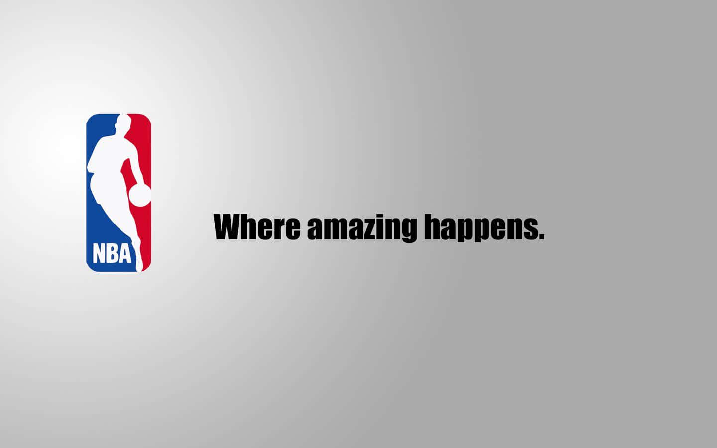 NBA標誌，灰色背景上球員剪影和標語where amazing happens。 — NBA 壁紙
