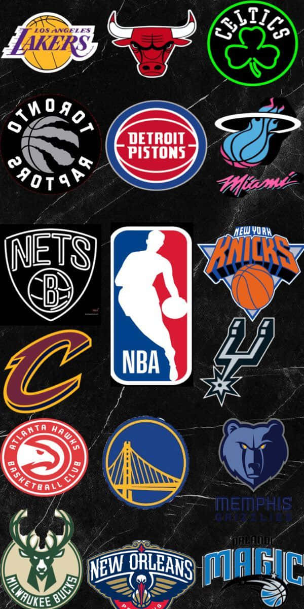 桌布 壁紙 — NBA球隊標誌拼貼在深色裂紋大理石背景上。