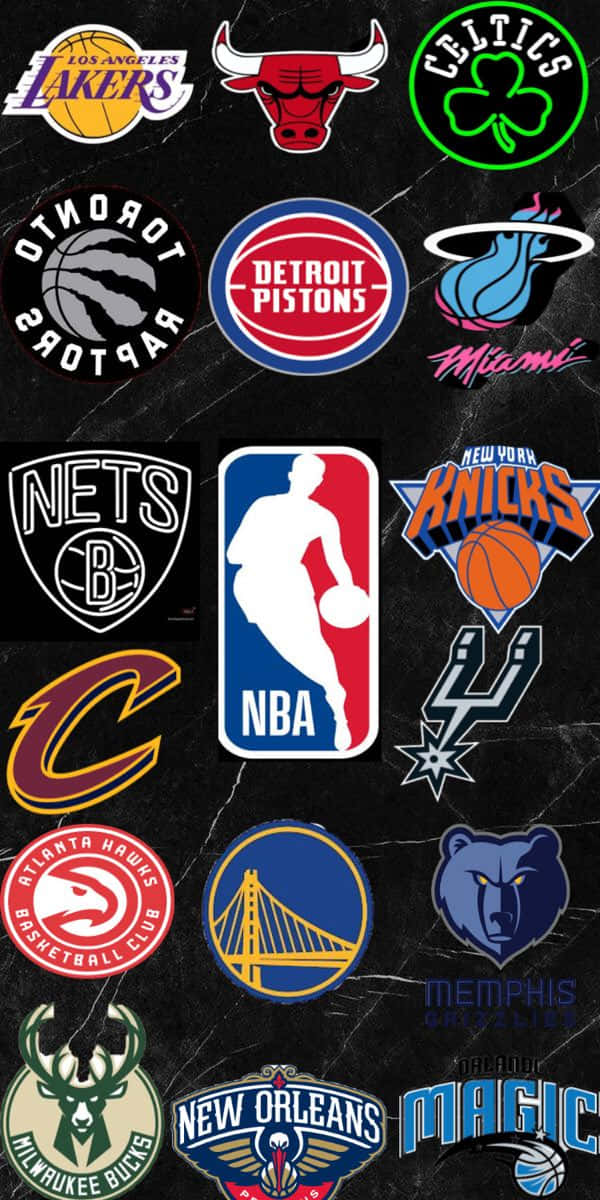 深色裂紋大理石背景上的NBA球隊標誌。