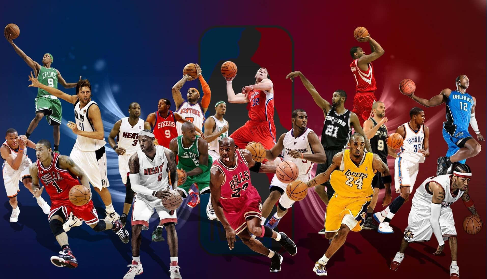 NBA籃球運動員穿著球隊球衣並持籃球的動作姿勢。 — NBA 壁紙