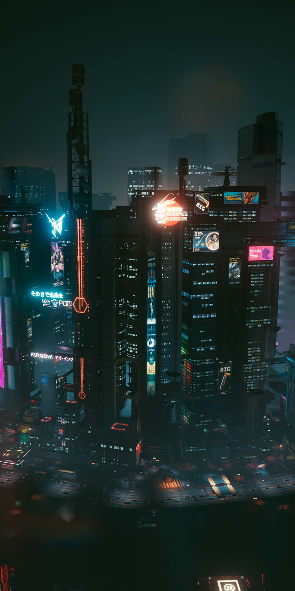 夜晚的未來城市，閃爍的霓虹燈招牌和雨濕的街道。 — 城市風景 壁紙