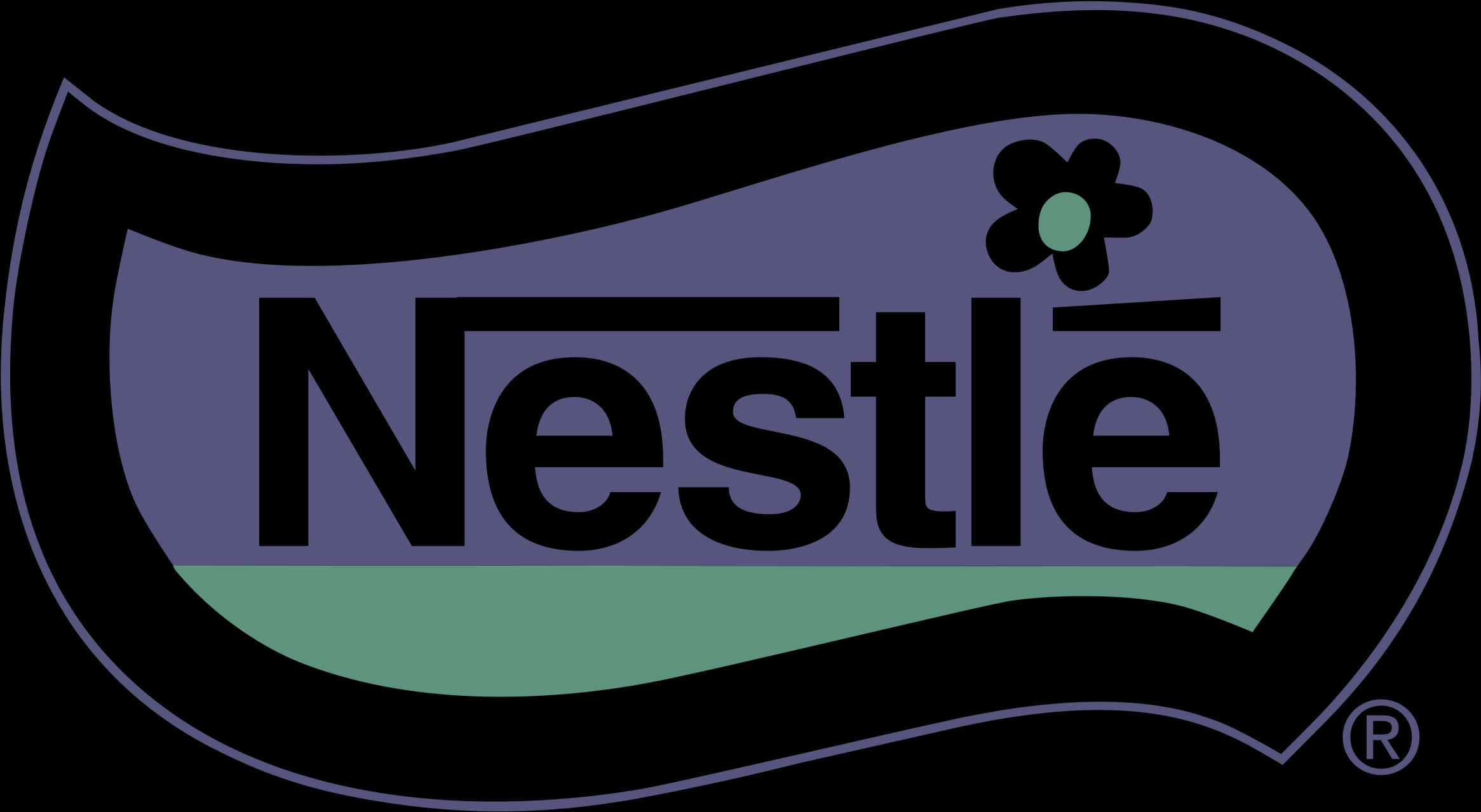 Company 桌布 壁紙 — Nestlé 標誌以紫色和藍綠色弧形上的粗體黑色文字呈現，黑色背景上 'e' 上方有一朵小花。