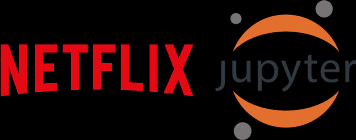 Netflix Logo 桌布 壁紙 — Netflix 和 Jupyter 標誌並排放在黑色背景上，帶有紅色和橙色點綴。