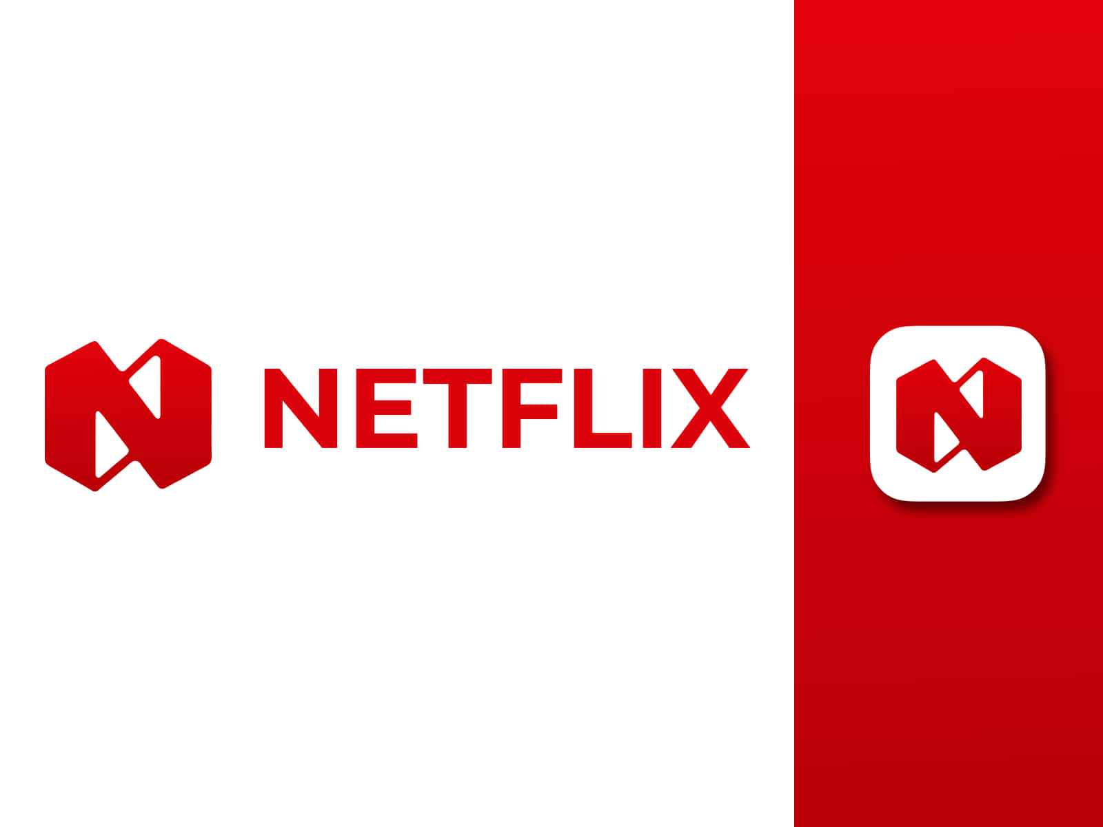 Netflix 桌布 壁紙 — Netflix 標誌以粗體紅色文字和圖示顯示在分為白色和紅色的背景上。