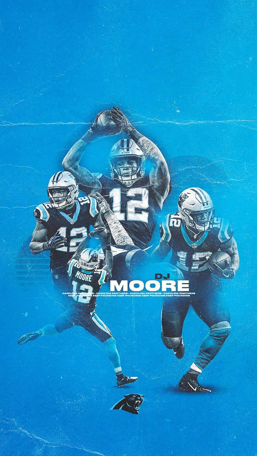 足球 桌布 壁紙 — NFL 球員 DJ Moore 在紋理藍色背景上擺出多個動作姿勢的動態桌布。