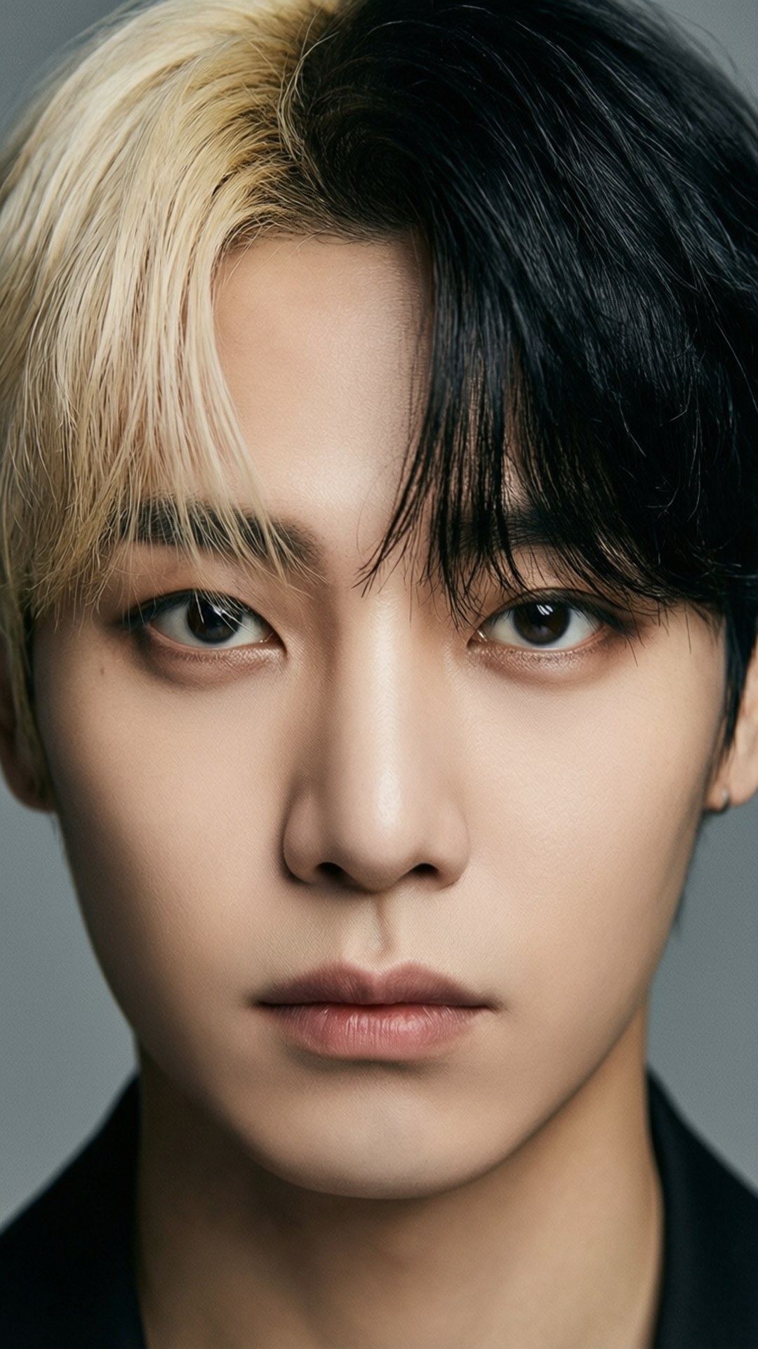 G-Dragon 桌布 壁紙 — 年輕男子近距離肖像照，擁有搶眼的雙色金髮與黑髮，直視鏡頭。