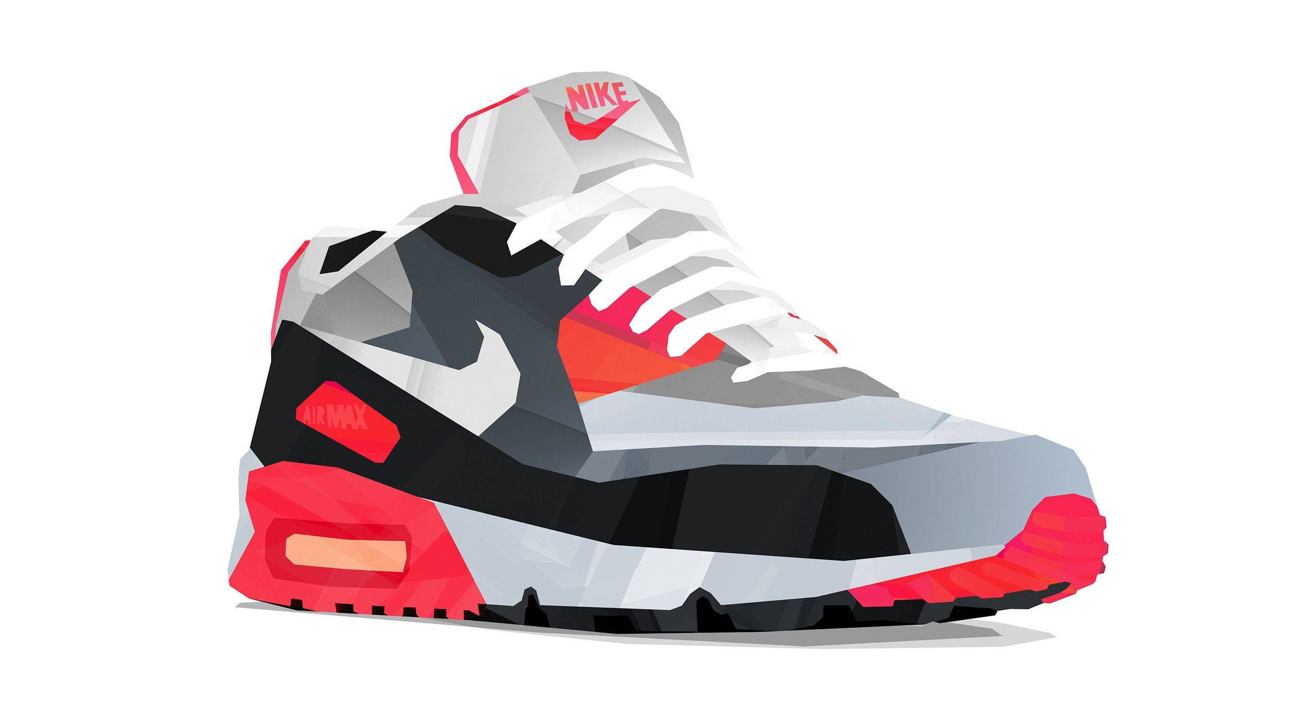 卡通鞋子 桌布 壁紙 — Nike Air Max 運動鞋的風格化幾何插圖，帶有醒目的紅、黑、白配色。