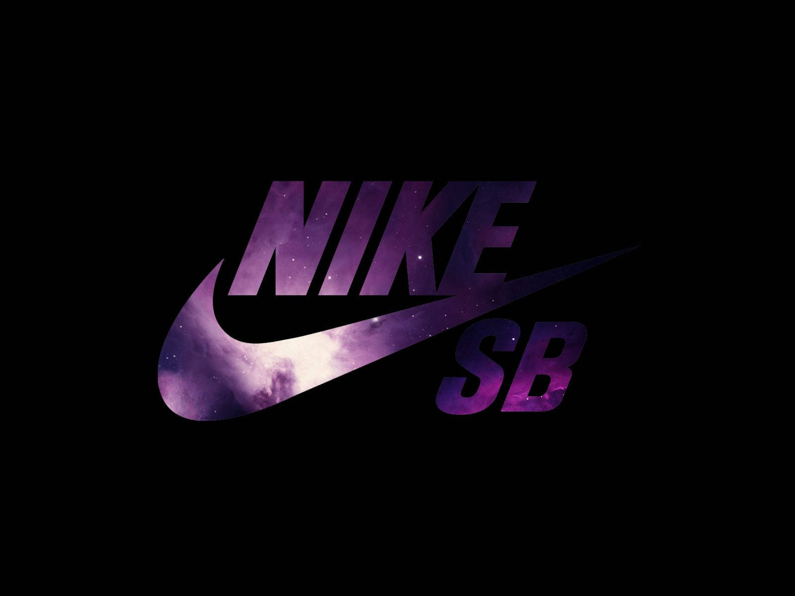 酷炫耐吉 桌布 壁紙 — Nike SB 標誌，以紫色星雲和星星填充，背景為黑色。