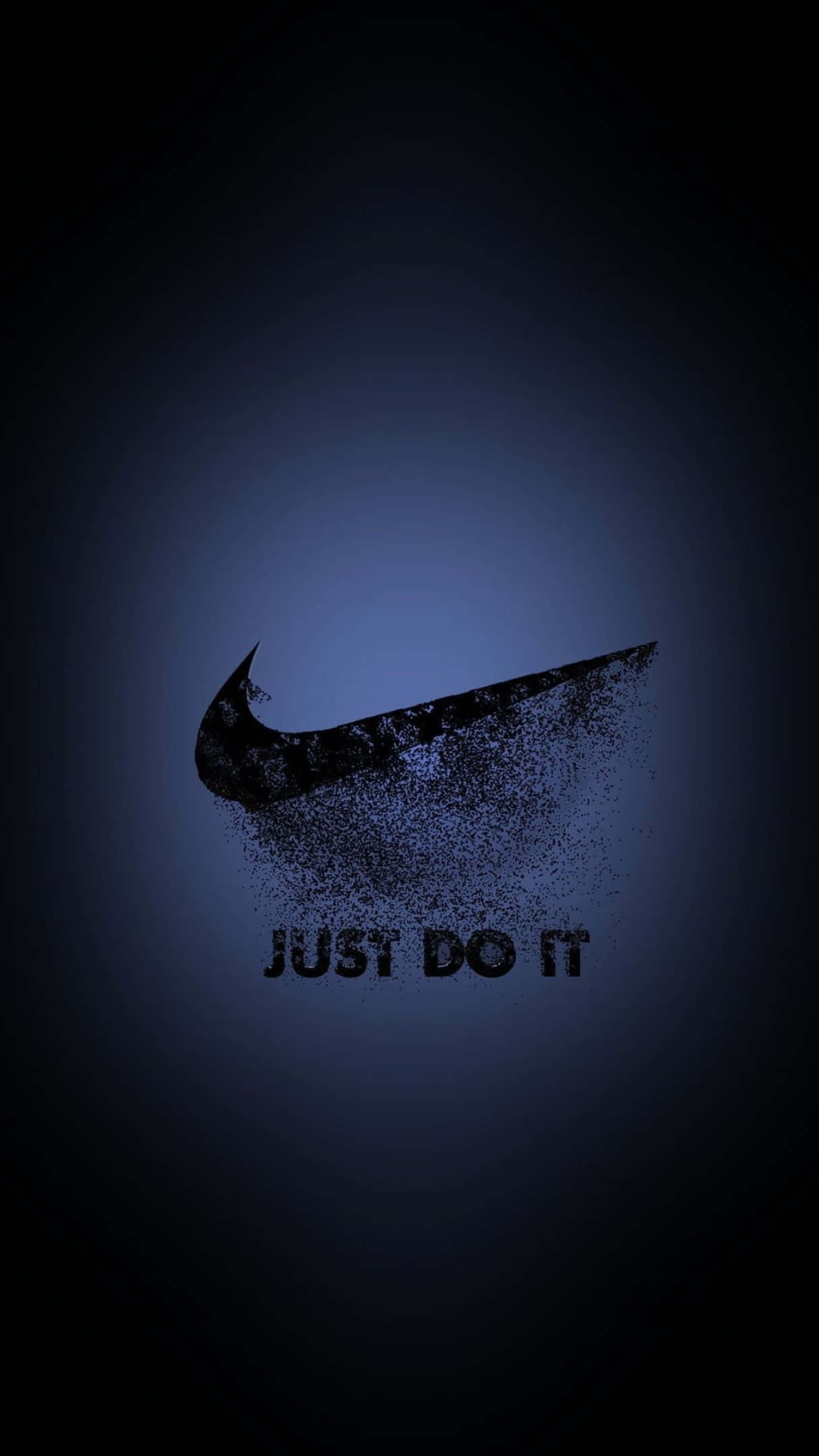 1215x2160 桌布 壁紙 — Nike 勾勾標誌在深藍色漸層背景上分解成粒子，下方有 'JUST DO IT' 文字。