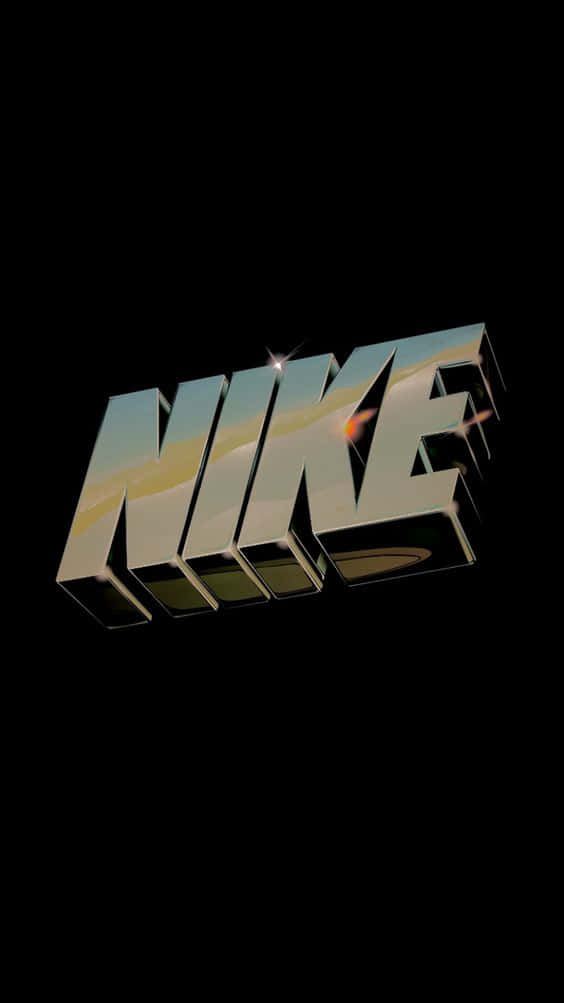 Nike 桌布 壁紙 — Nike 標誌以金屬質感閃耀，映照出鮮豔的日落天空，襯托在純黑背景上。