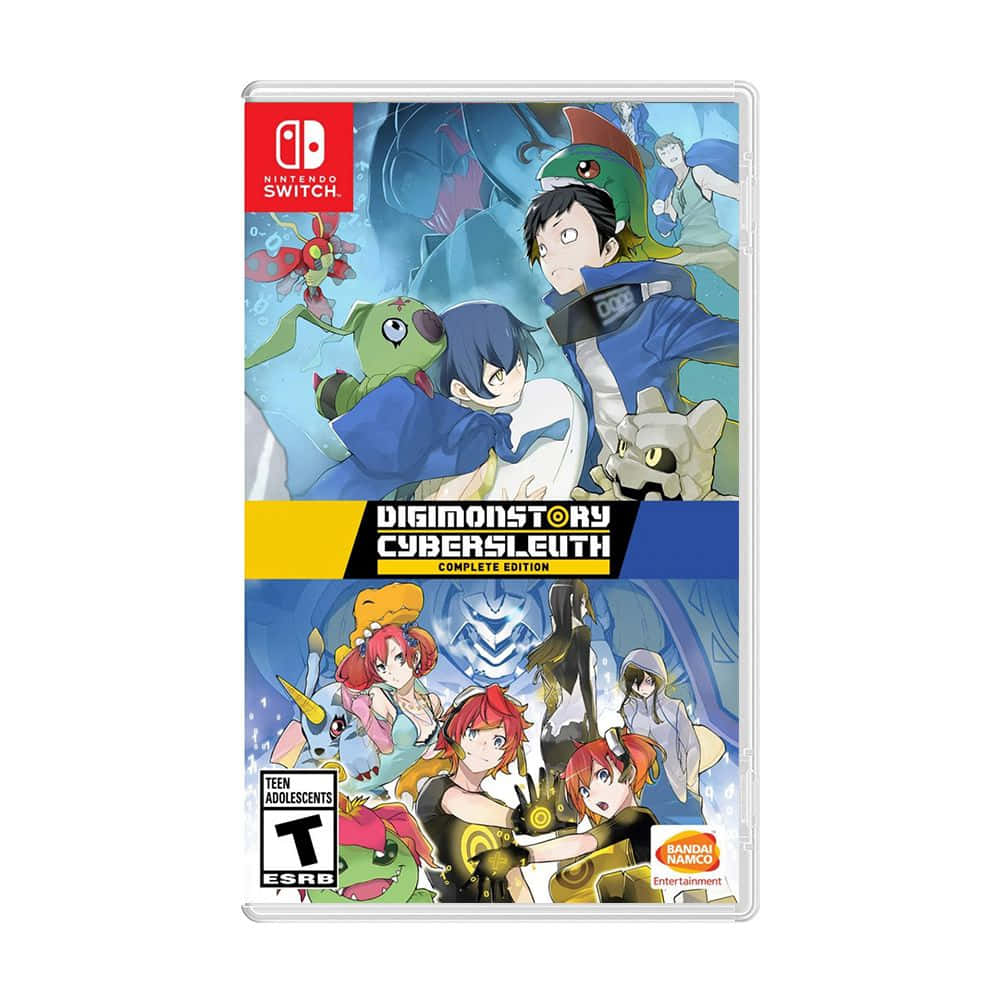 日本動漫 桌布 壁紙 — Nintendo Switch 遊戲封面：數碼寶貝物語 網路偵探 完全版， featuring 動畫角色和數碼寶貝在數位戰鬥場景中。