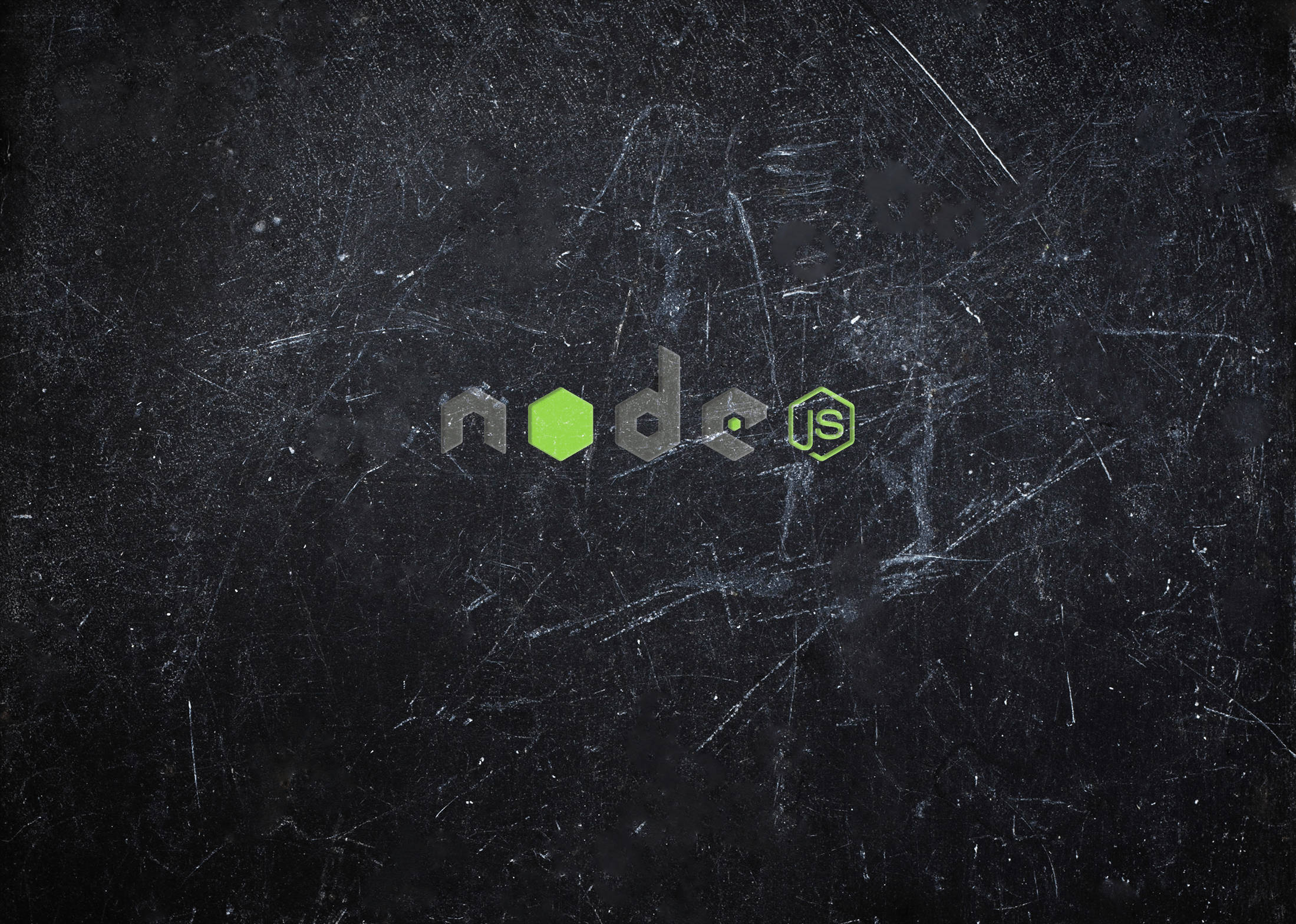 油漬搖滾 桌布 壁紙 — Node.js 標誌在刮花的黑色黑板紋理上發出綠色光芒。
