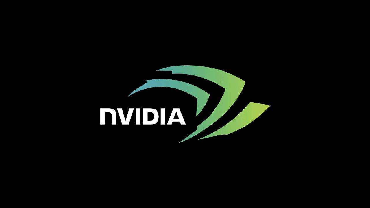 RGB 桌布 壁紙 — Nvidia 標誌，黑色背景上帶有綠色和藍色漸變的曲線。