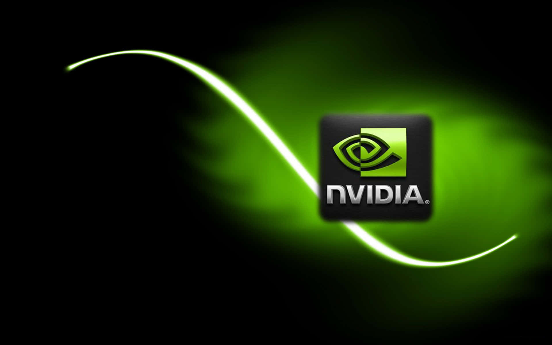 nvidia 桌布 壁紙 — Nvidia 標誌在深色背景上發出綠色光芒，帶有彎曲的光痕。