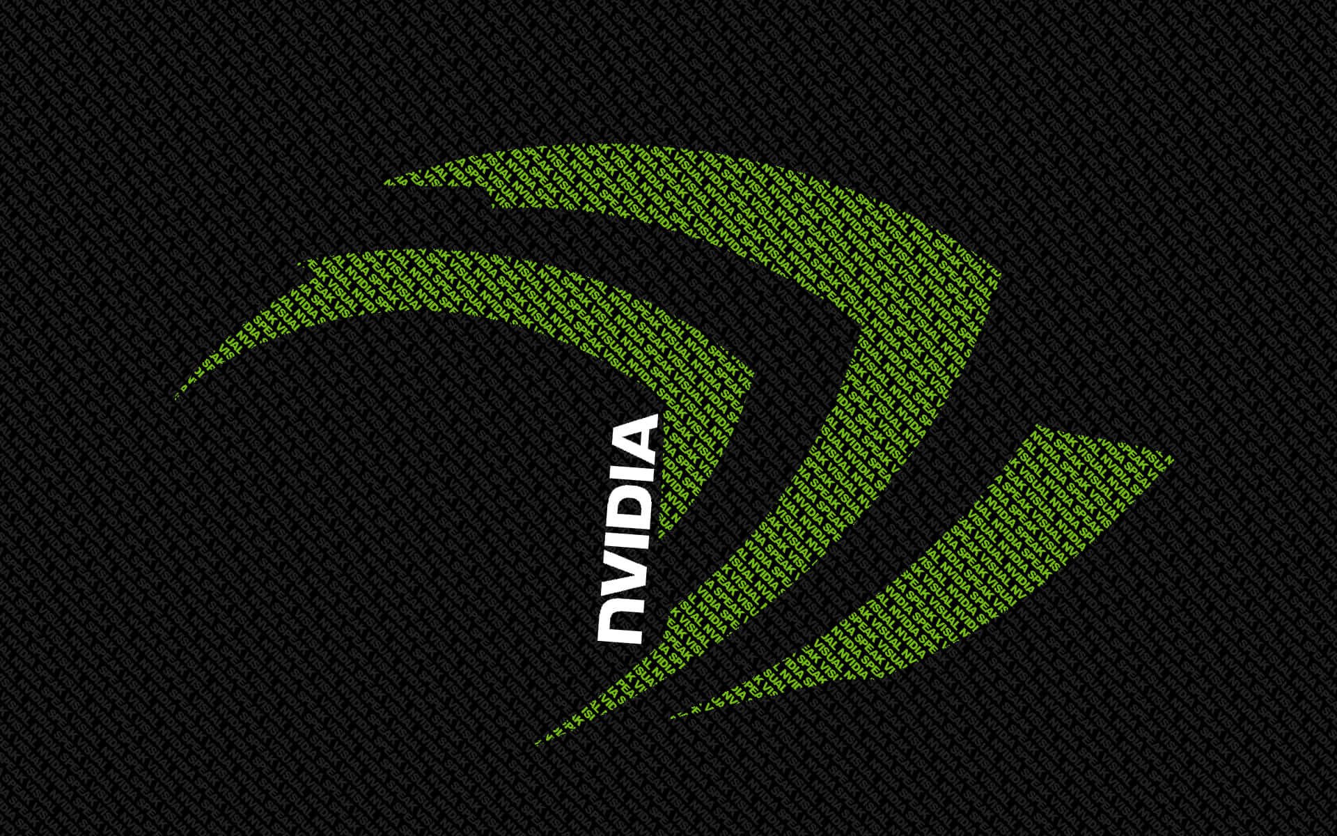 nvidia 桌布 壁紙 — Nvidia 標誌由發光的綠色程式碼在深色紋理背景上形成。