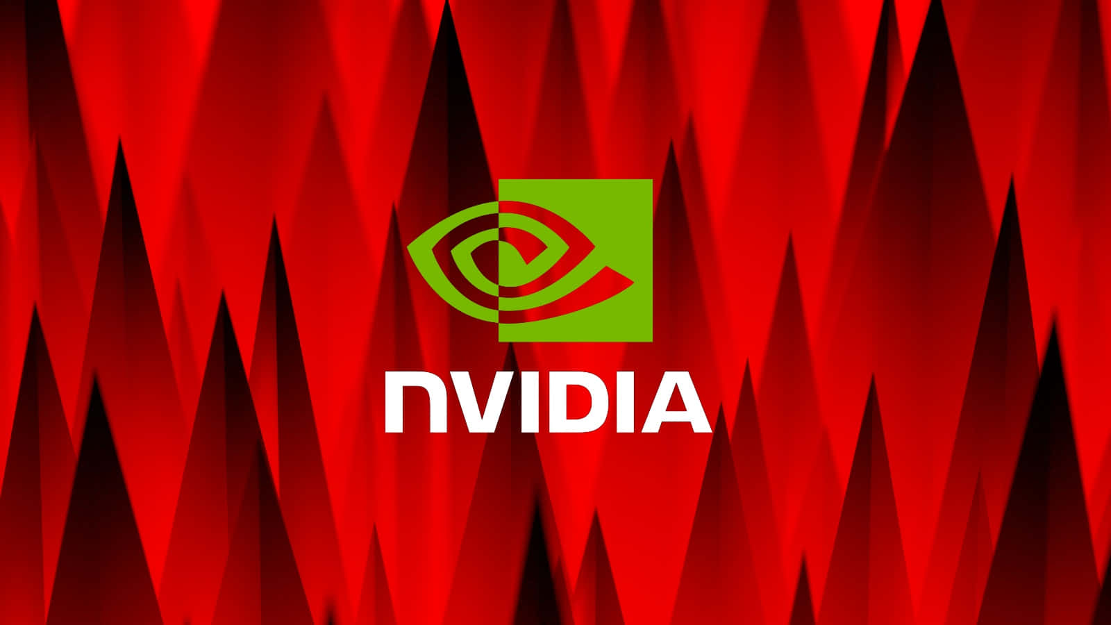 nvidia 桌布 壁紙 — NVIDIA 標誌置中於大膽的紅色幾何背景上，帶有銳利的三角形圖案。