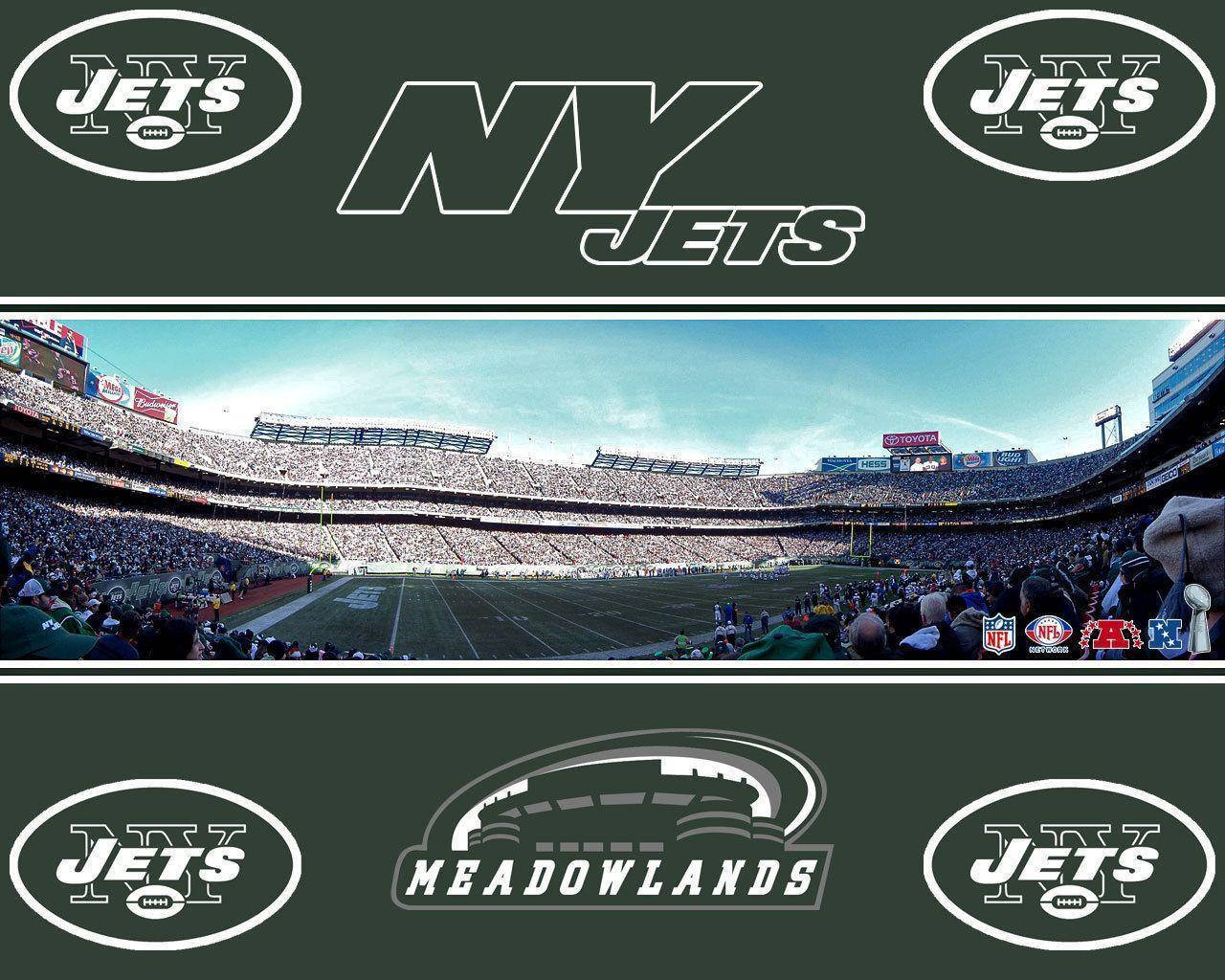 運動 桌布 壁紙 — NY Jets 球場全景，綠色球場，深綠色背景上白色標誌，座無虛席。