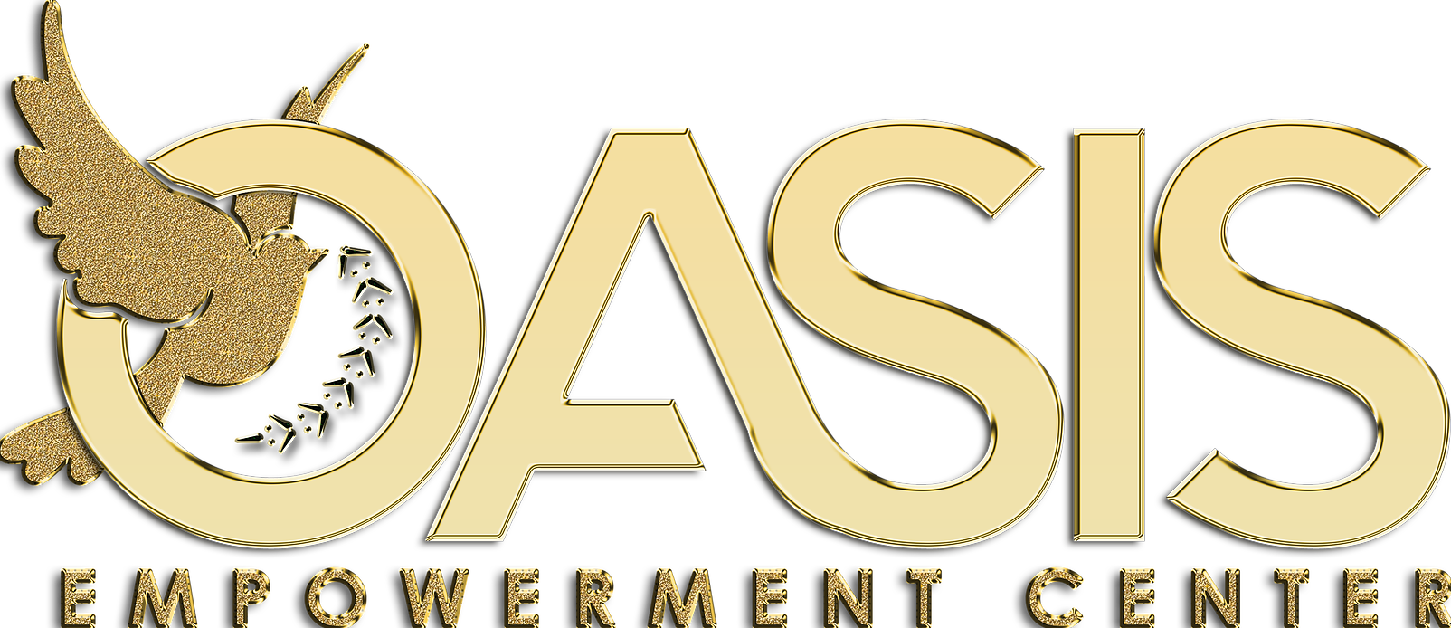 綠洲 桌布 壁紙 — Oasis Empowerment Center 的金色標誌，在黑色背景上，字母 O 內有一隻飛翔的鴿子。