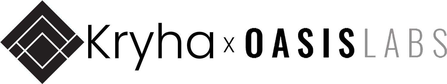 綠洲 桌布 壁紙 — Oasis Labs 的簡約黑白標誌，帶有幾何鑽石圖示和風格化文字。
