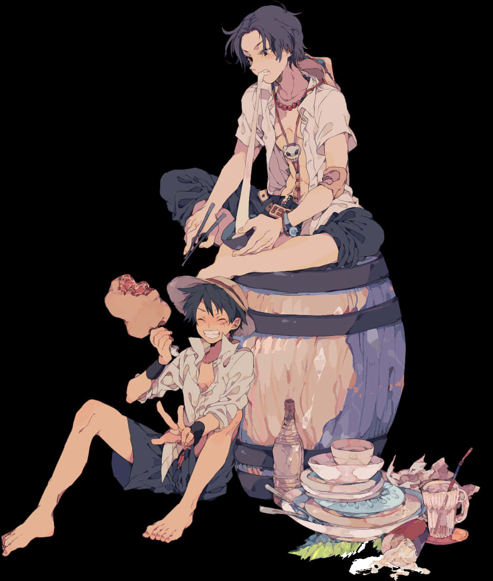 One Piece 魯夫與艾斯悠閒時刻 壁紙