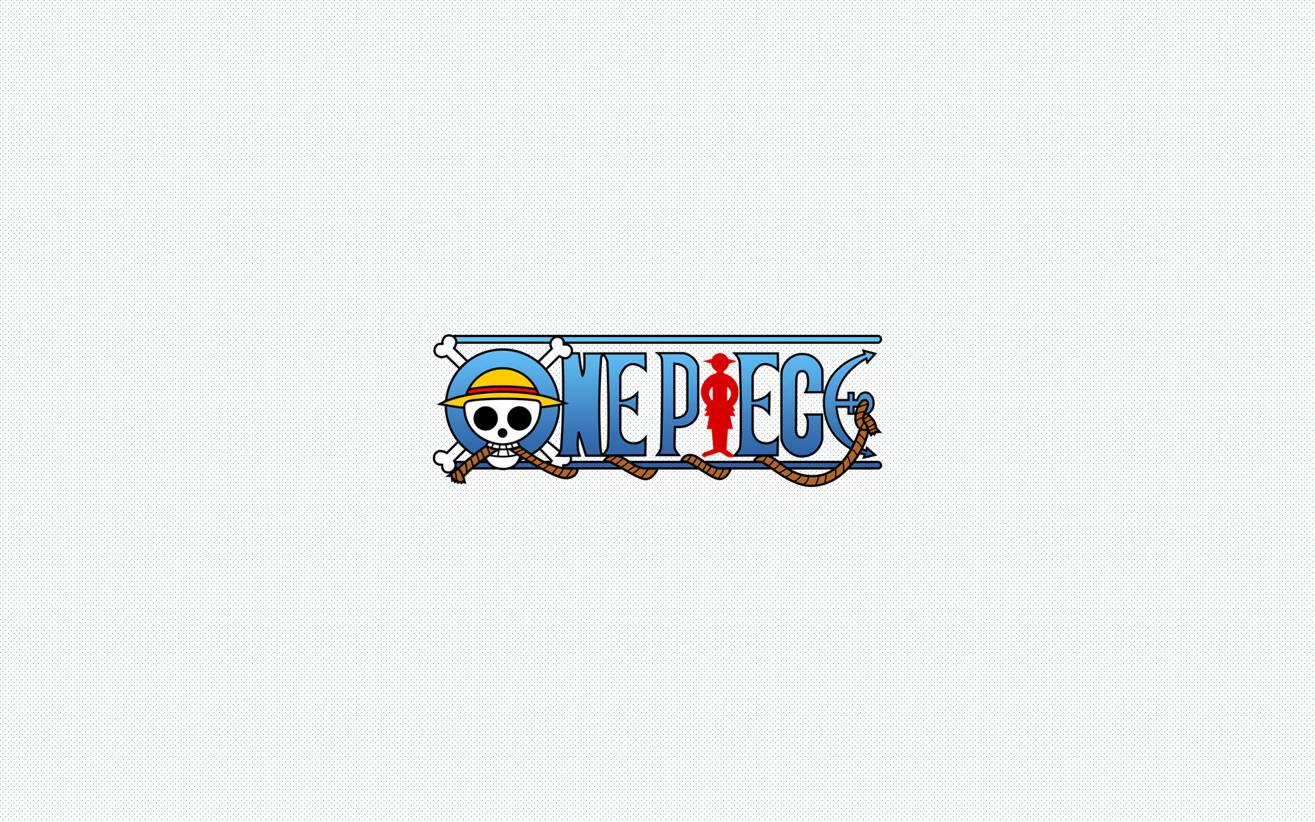 航海王標誌 桌布 壁紙 — One Piece 標誌以藍色橫幅搭配繩索細節，上有戴草帽的骷髏頭和交叉骨頭。