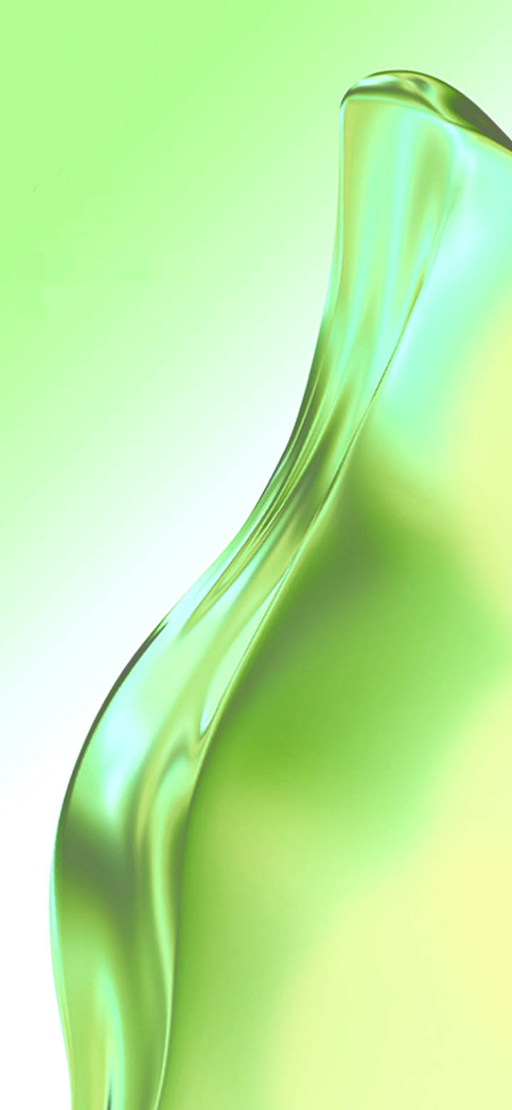 抽象綠色 Oppo A5s 壁紙 — 流暢的綠色液體形態在柔和漸變背景上優雅地彎曲。