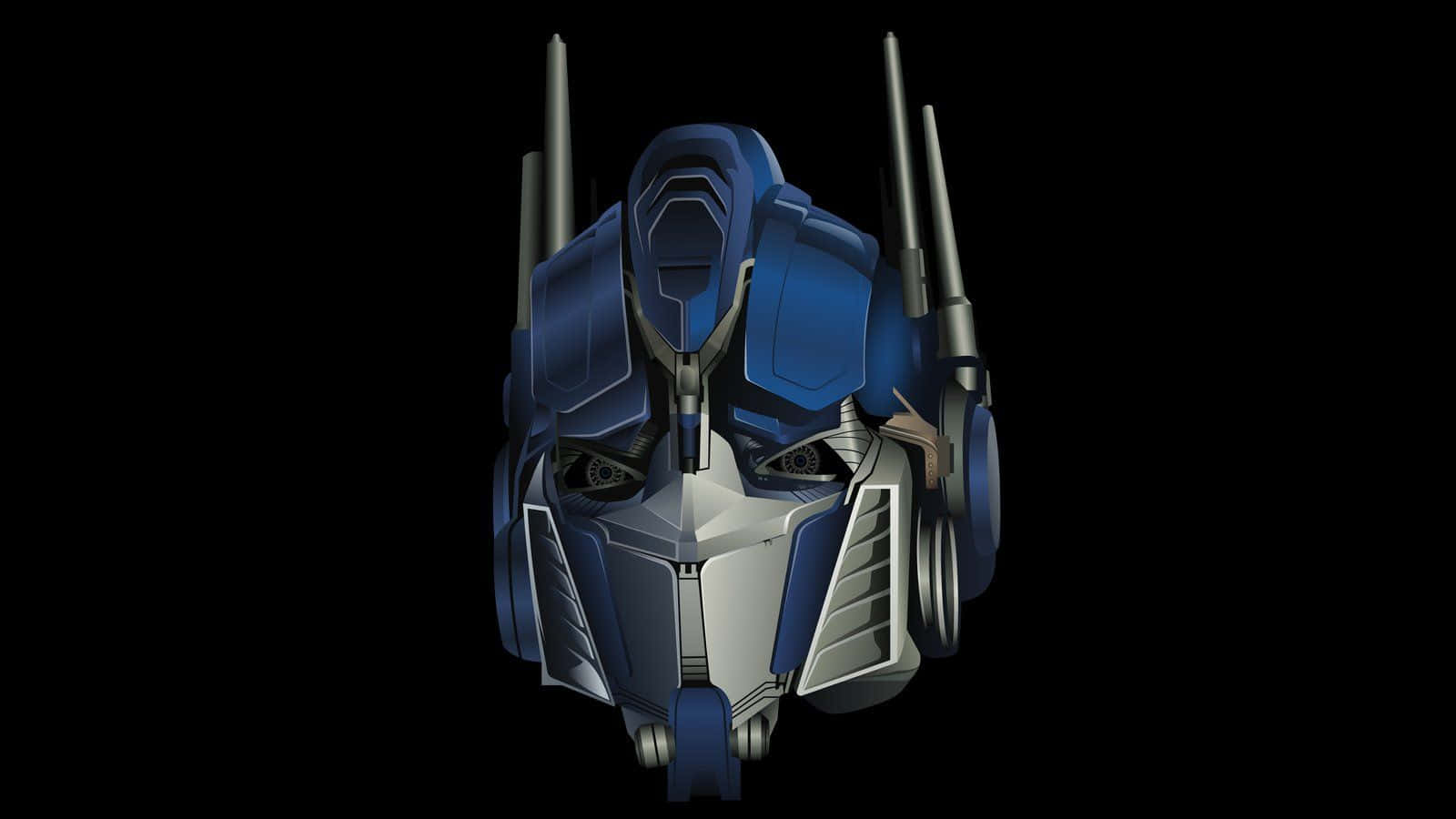 變形金剛 桌布 壁紙 — Optimus Prime 標誌性藍銀色機器人頭部特寫，背景為純黑色。