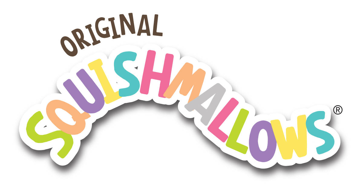 Original Squishmallows 標誌，彩虹色字母呈彎曲形狀。 — Squishmallows 壁紙