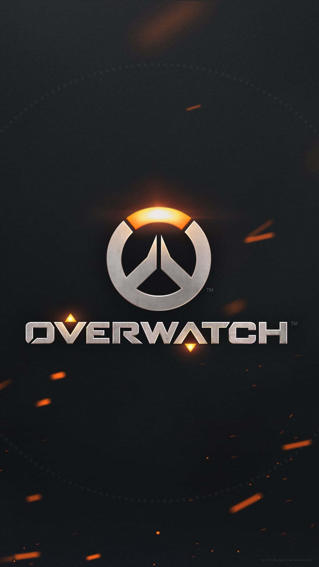 Title 桌布 壁紙 — Overwatch 標誌在深色紋理背景上閃耀著火熱的橙色火花。