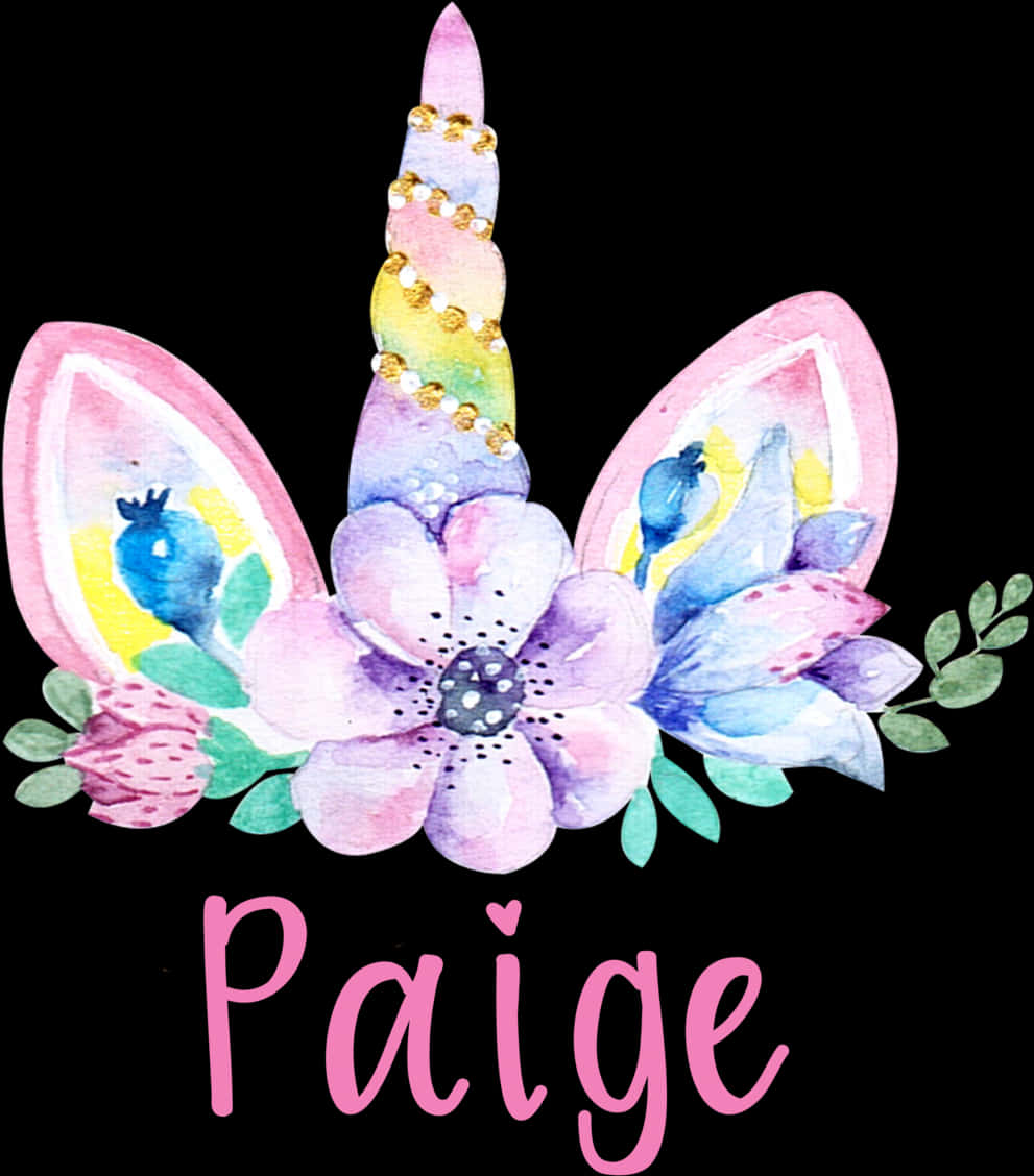 獨角獸花卉頭飾，附名字 Paige 客製化 壁紙