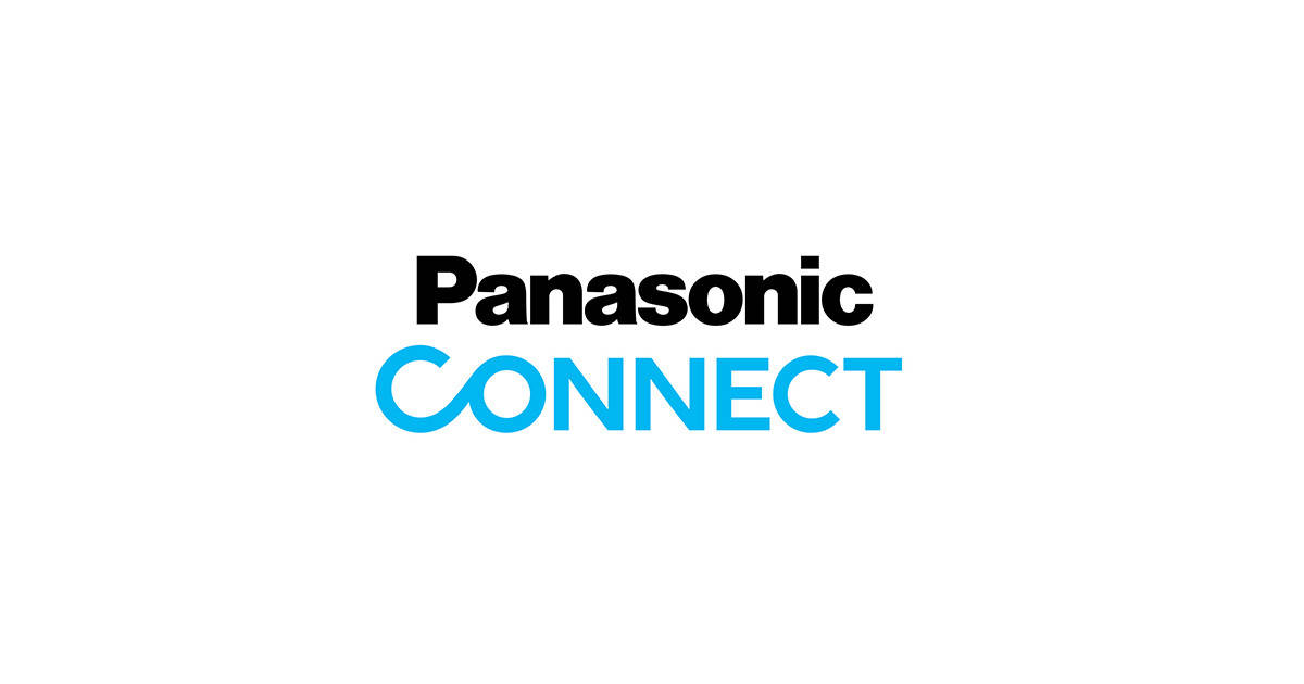 科技動圖 桌布 壁紙 — Panasonic CONNECT 標誌以黑色和藍色文字居中顯示在純白色背景上。