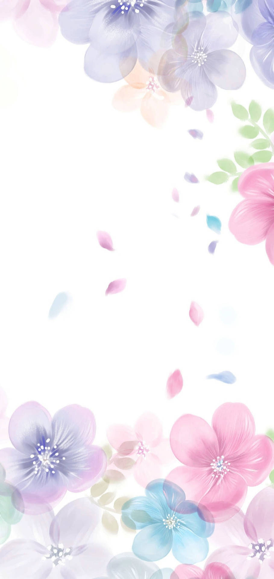 粉彩花朵和花瓣在明亮的白色背景上輕輕漂浮。 — Pastel 壁紙