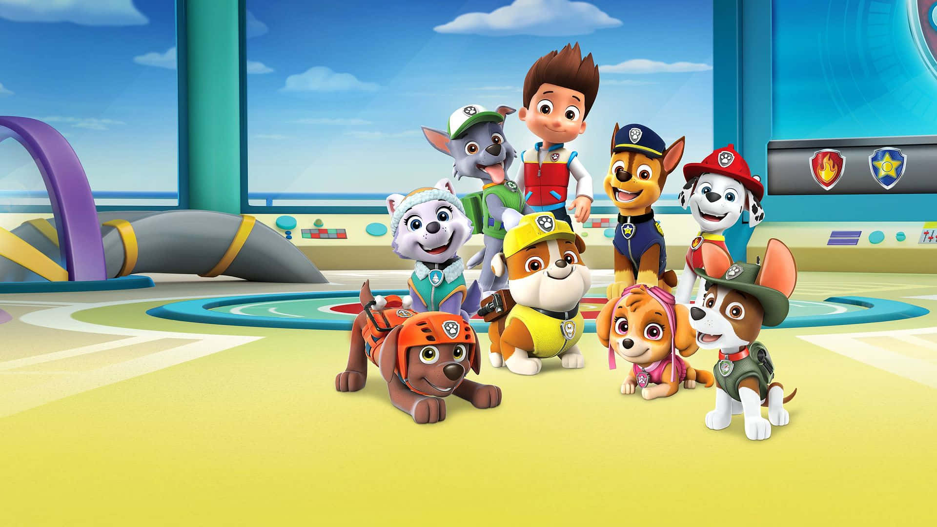 Paw Patrol 小狗和萊德在他們的指揮中心準備行動。 — 汪汪隊立大功 GIF 壁紙