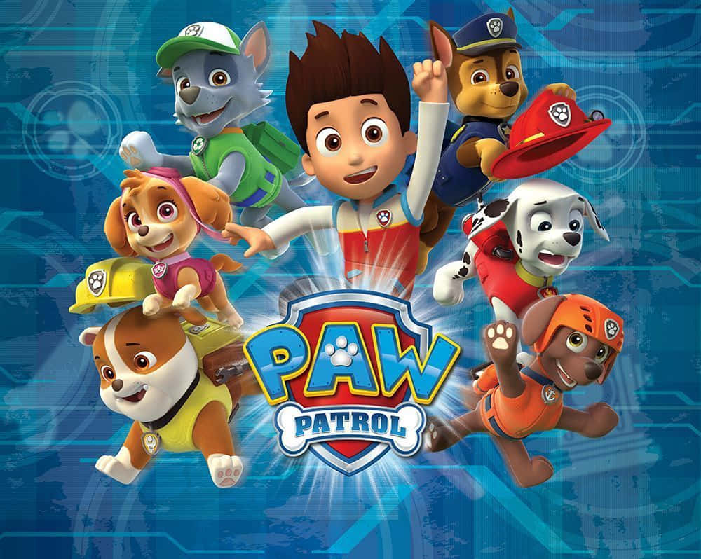Paw Patrol 小狗團隊與萊德擺出帶有標誌的動作姿勢。 — 汪汪隊立大功 GIF 壁紙