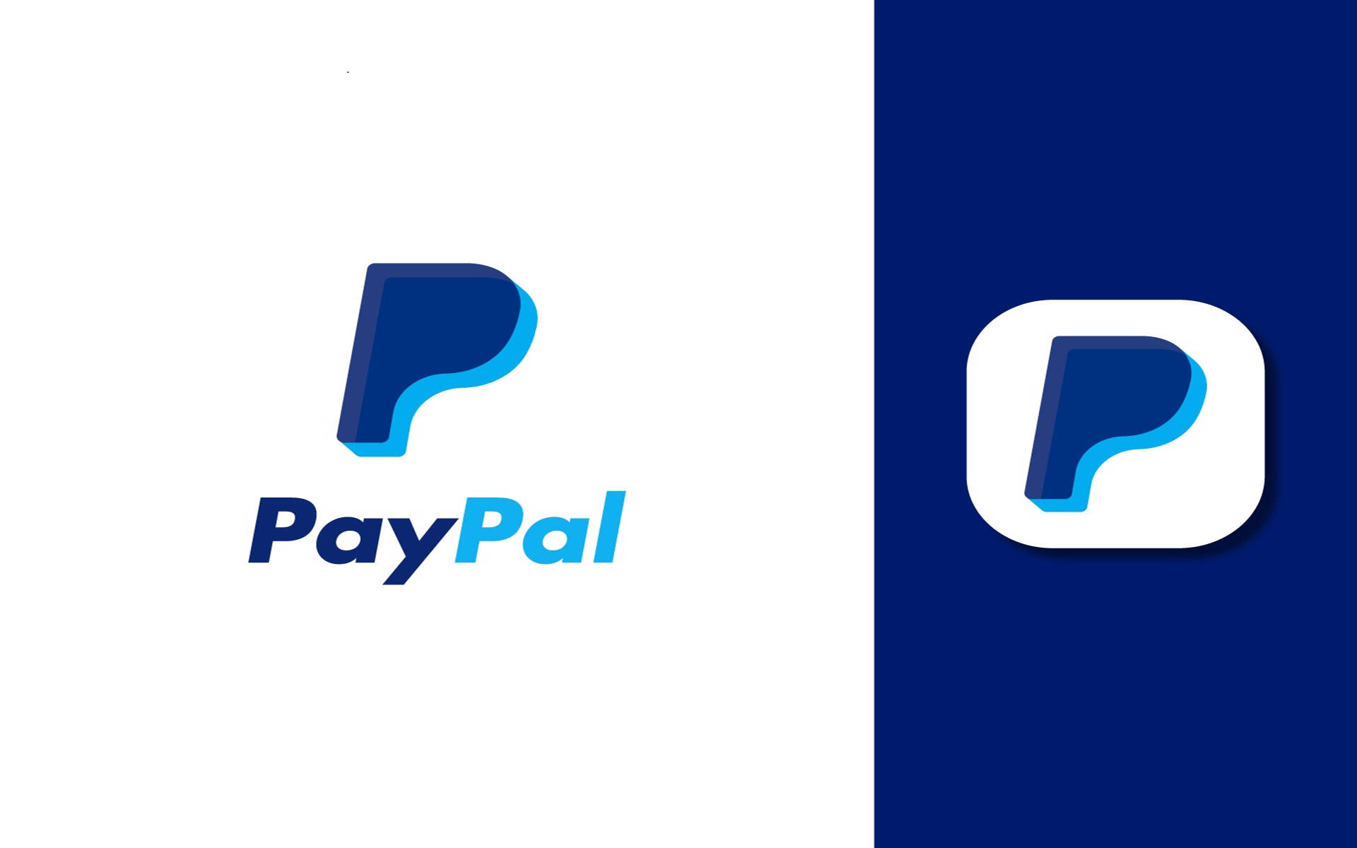 PayPal 桌布 壁紙 — PayPal 標誌以兩個版本顯示在白色和藍色背景上，設計簡潔現代。
