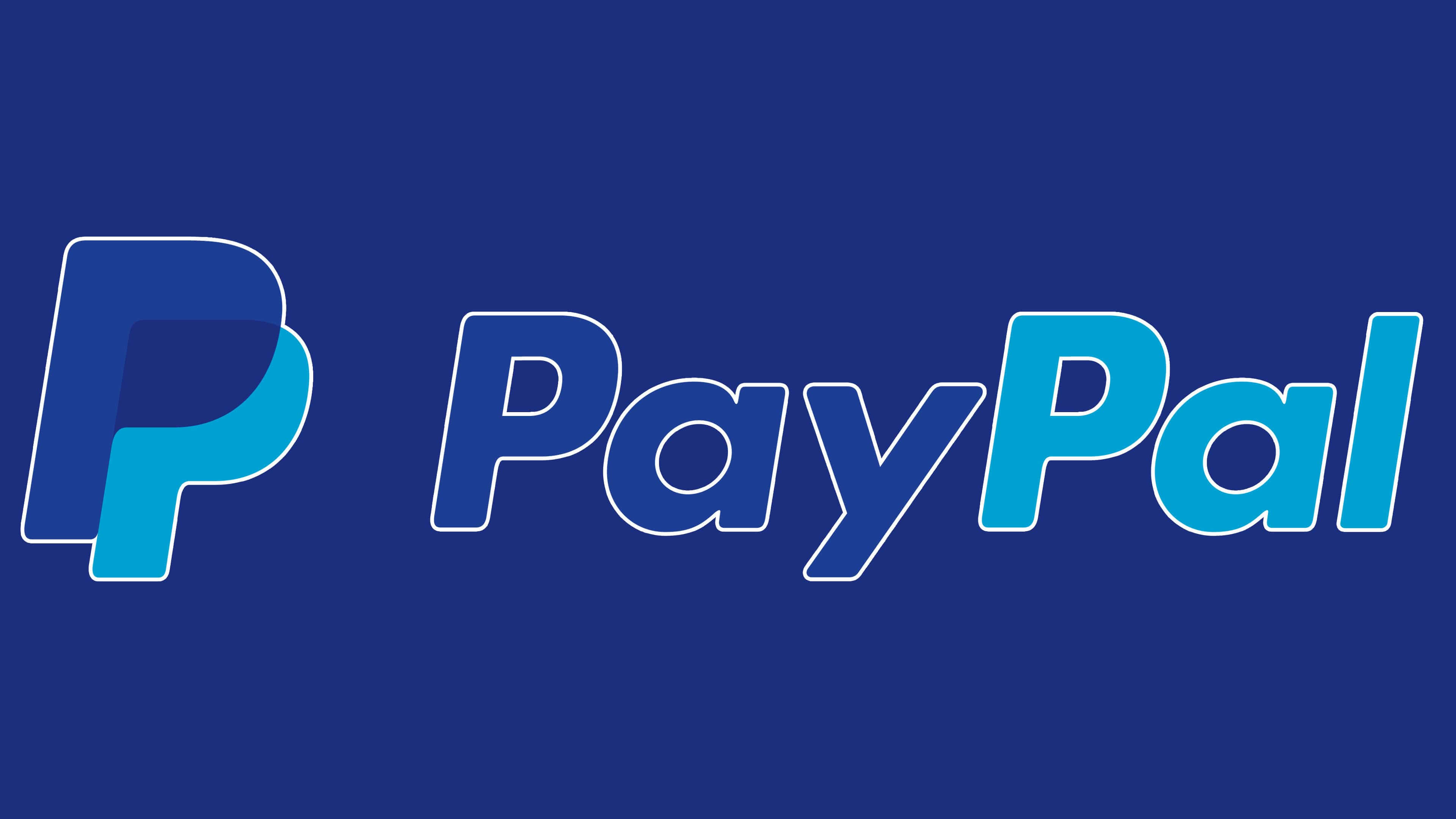 PayPal 桌布 壁紙 — PayPal 標誌以漸變藍色呈現，置於純深藍色背景上，採用簡潔現代字體。