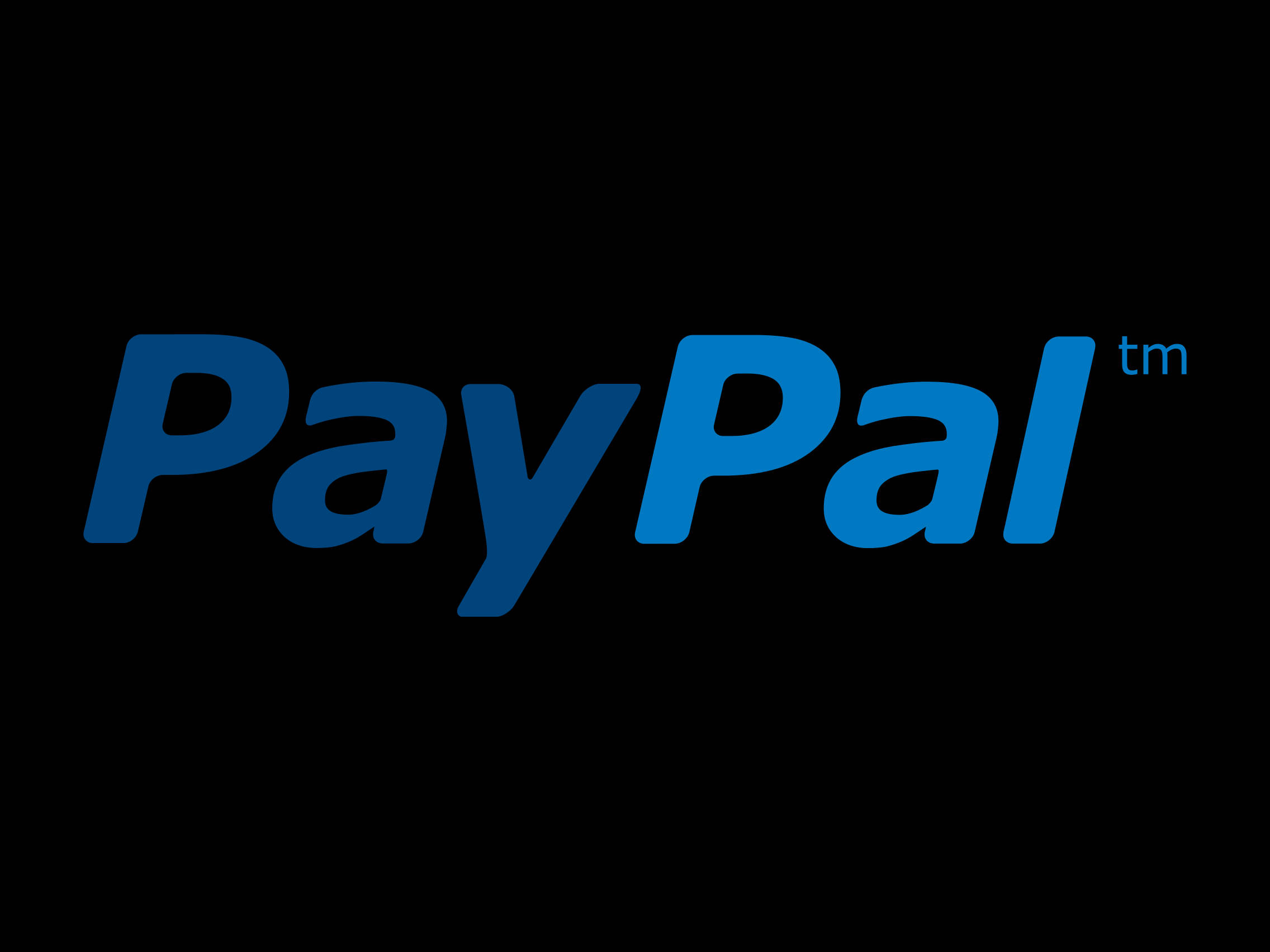 PayPal 桌布 壁紙 — PayPal 標誌以漸變藍色文字居中顯示在純黑色背景上。