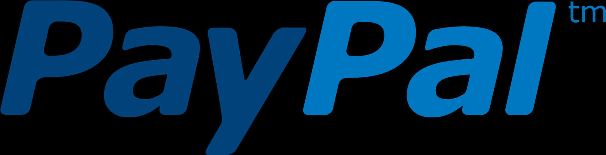 Paypal Logo 桌布 壁紙 — PayPal 標誌以漸變藍色文字顯示在黑色背景上，帶有微妙的陰影效果。