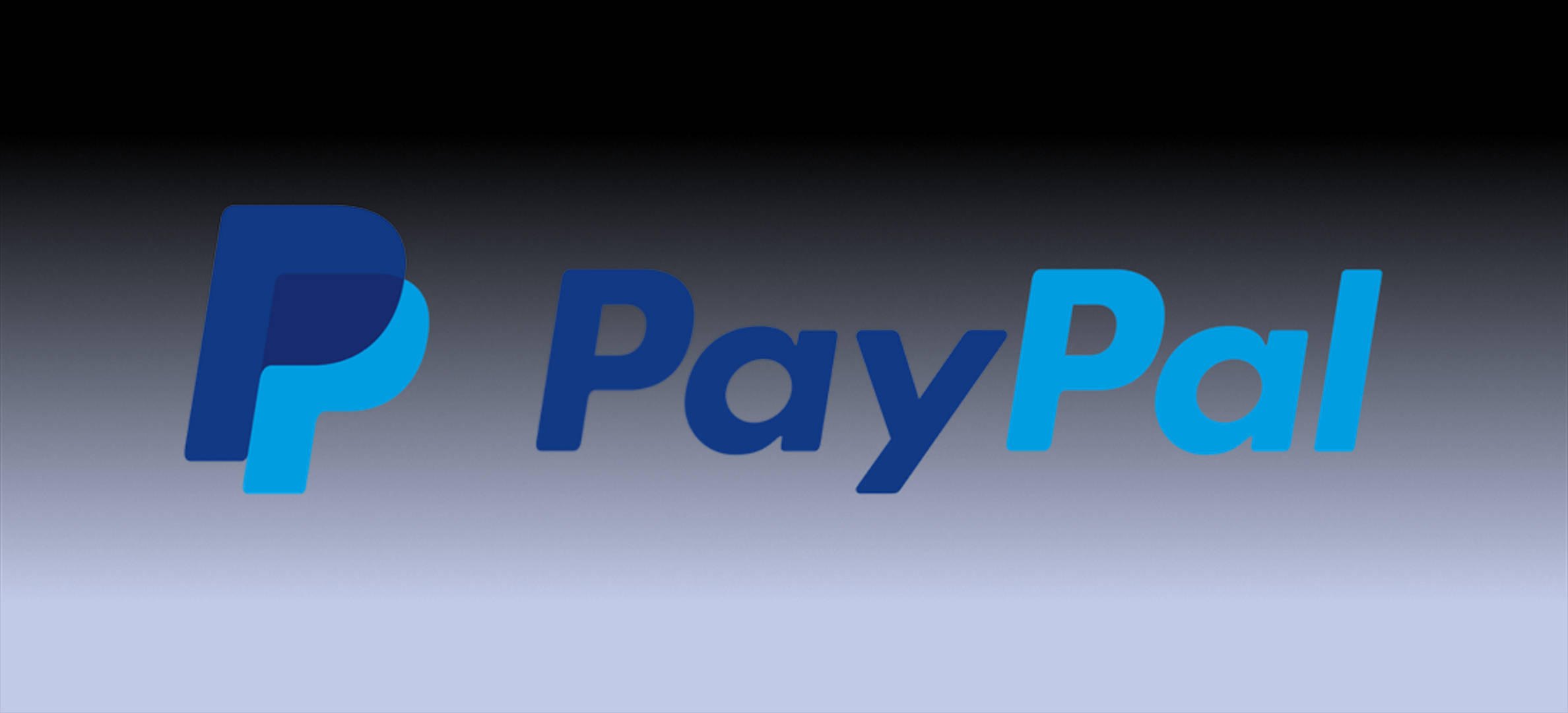 PayPal 桌布 壁紙 — PayPal 標誌以漸變藍色色調居中顯示在柔和照明的漸變背景上。