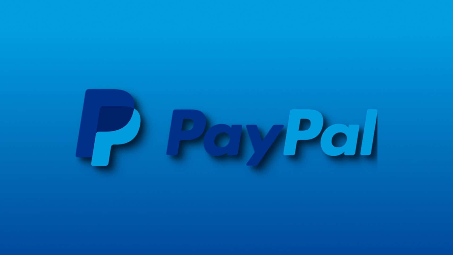 PayPal 桌布 壁紙 — PayPal 標誌以粗體藍色 3D 字母居中於漸變藍色背景上。