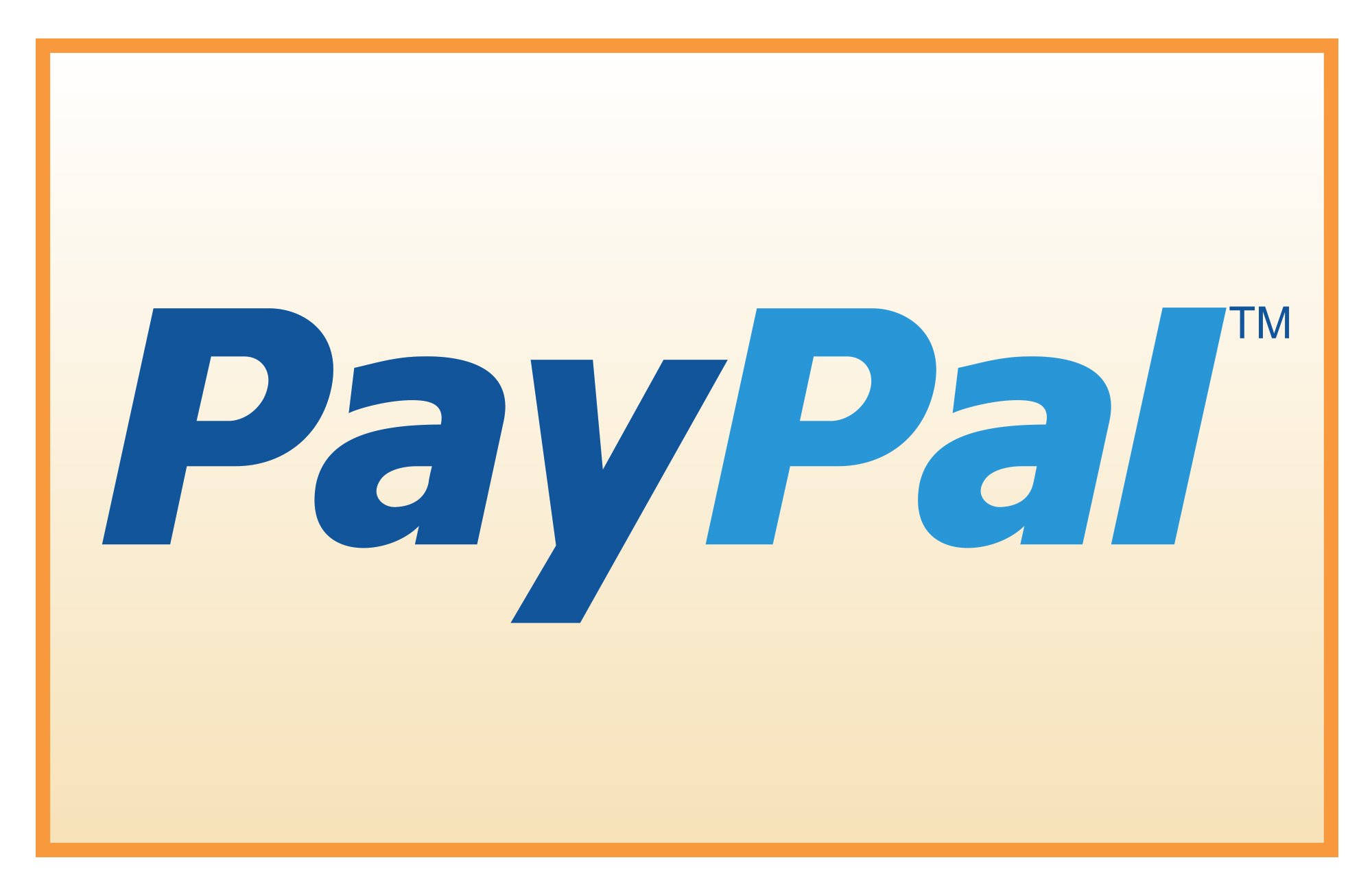 PayPal 桌布 壁紙 — PayPal 標誌以粗體藍色字母居中於橙色邊框內，背景為米色漸變。