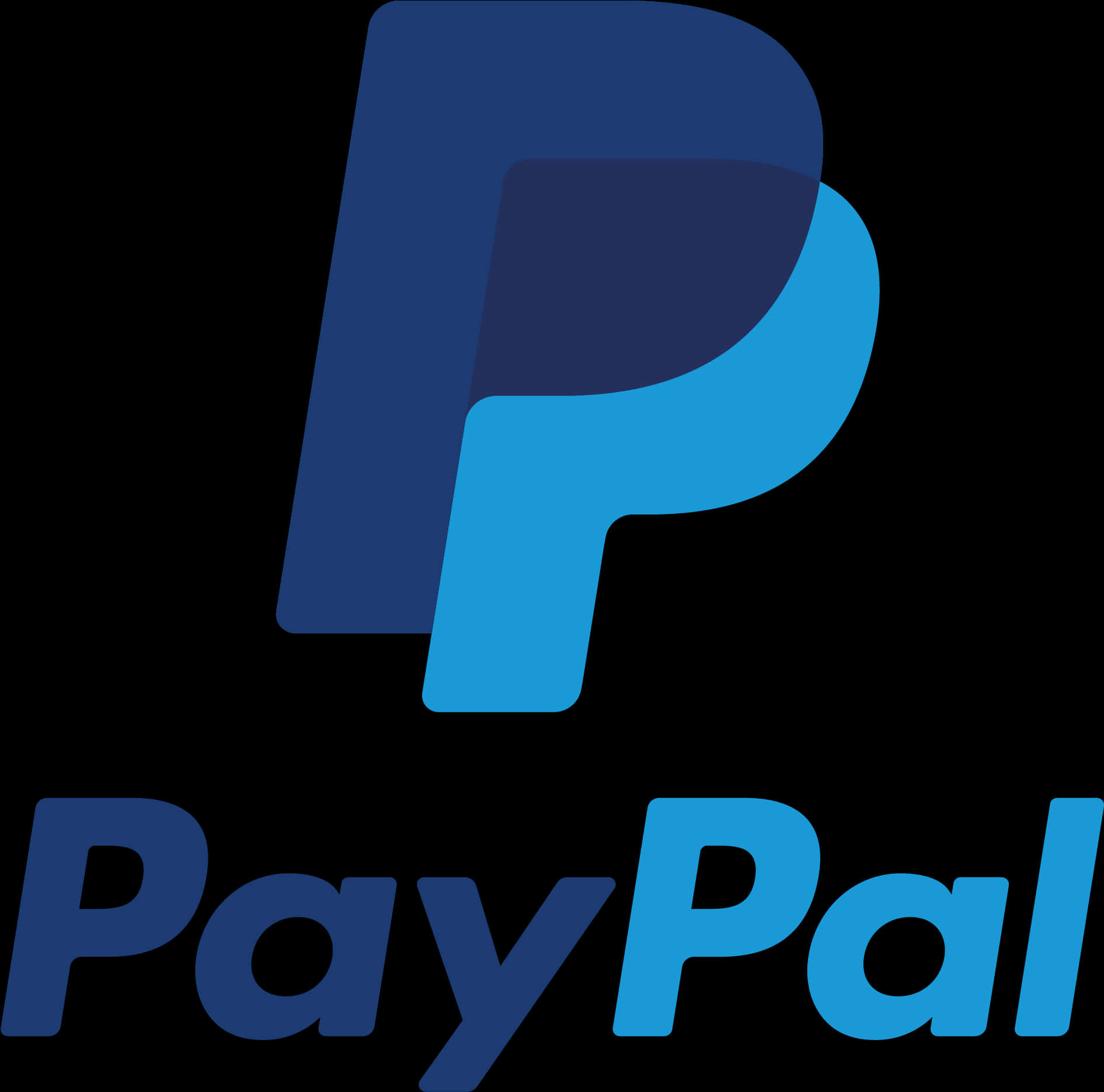 Paypal Logo 桌布 壁紙 — PayPal 標誌以黑色背景上帶有漸變陰影的風格化藍色 P 為特色。