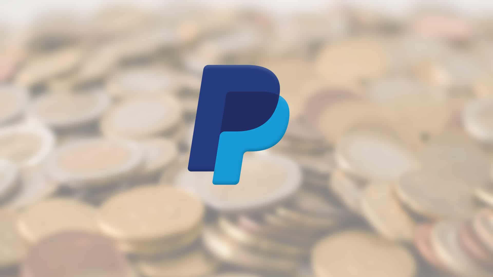 PayPal 桌布 壁紙 — PayPal 標誌清晰居中，背景為散落硬幣的柔焦效果。