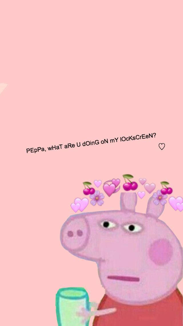 Peppa Pig 拿著一個杯子，頭頂有櫻桃和愛心表情符號。 — Meme 壁紙